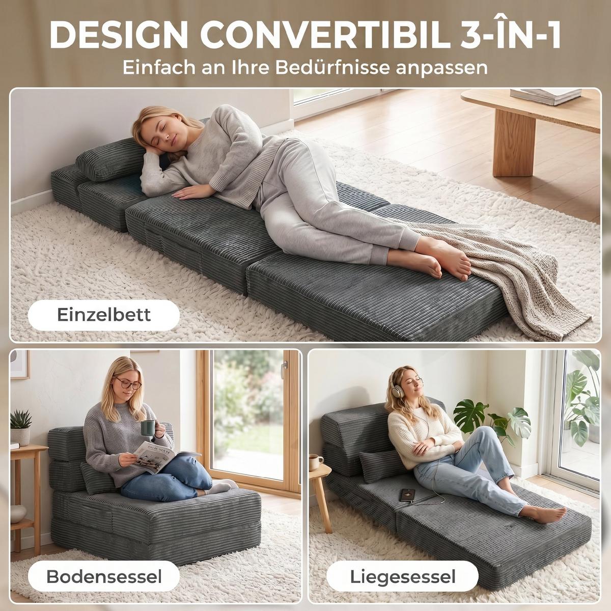 BODENSTUHL Polyester Dunkelgrau - Dunkelgrau, Textil (70/12.5/200cm) - HOMCOM