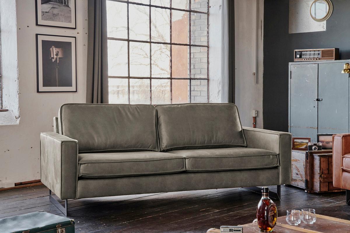 SOFA VILNIUS Anthrazit Lederfaserstoff - Anthrazit/Schwarz, Leder/Metall (166/85/99cm) - KAWOLA