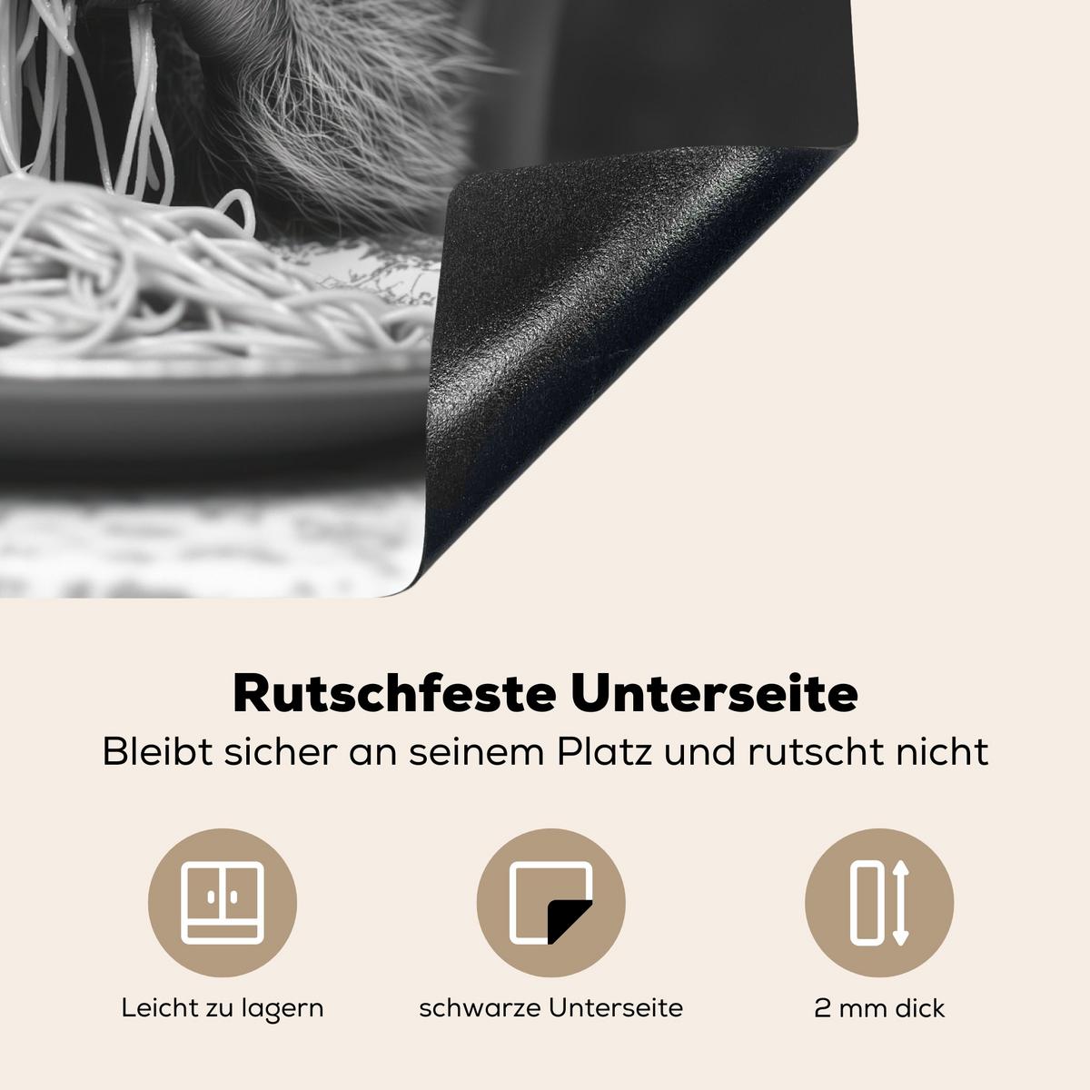 HERDABDECKPLATTE Waschbär - Niedlich - Pasta - Tischtuch - Schwarz - Weiß Ceranfeldabdeckung 59x52 cm - Grau, Kunststoff (59/52/0.2cm) - MuchoWow