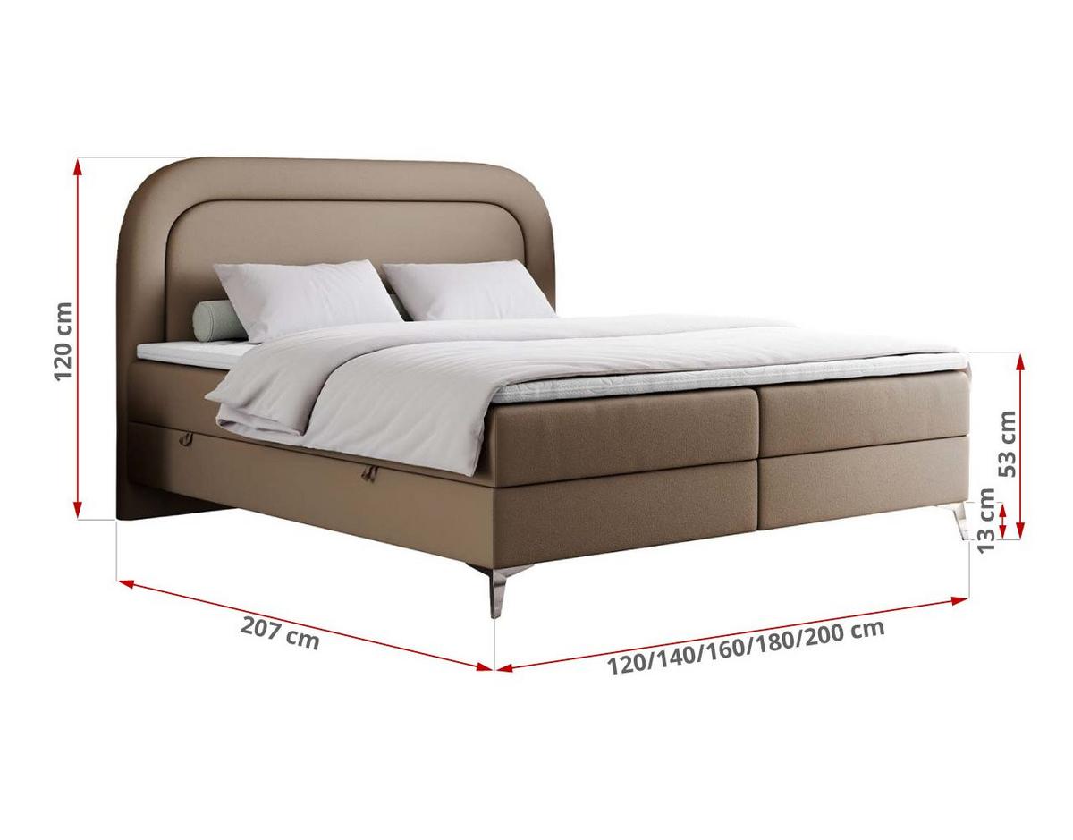 BOXBETT EIRA 140/200 Braun Kunstleder - H4 - Silberfarben/Braun, Holz/Textil (140/200cm) - MKS
