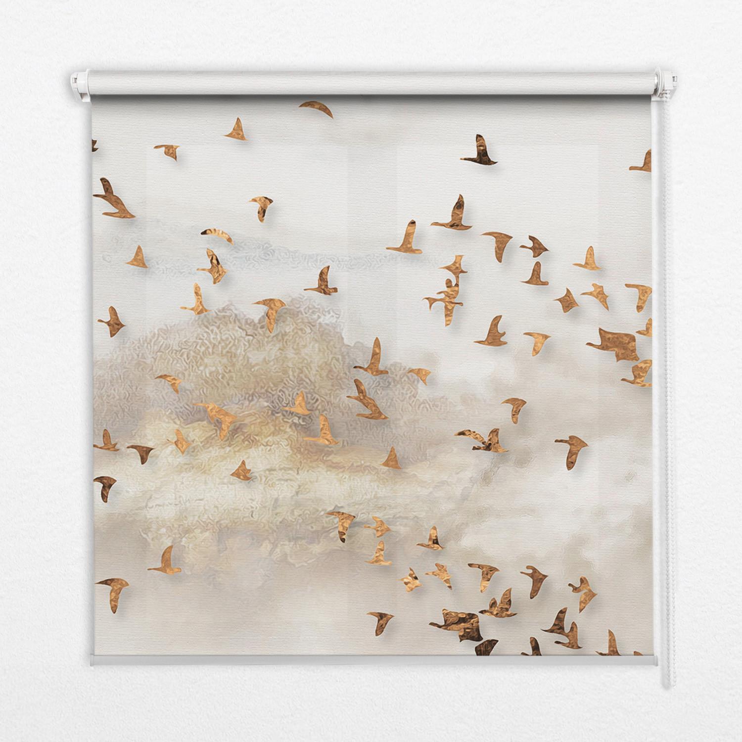 INNENROLLO - Fensterrollo - Rollo - 150x180 cm - Ein Vogelschwarm - Grau, Kunststoff (150/180/0.5cm) - TULUP