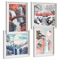 BILDER SET 4er Set - 50x50 cm & 40x60 cm Weißer Rahmen - Wasserfälle, Brücken, Bäume, Jahreszeiten - Weiß, Kunststoff (50/50cm) - TULUP