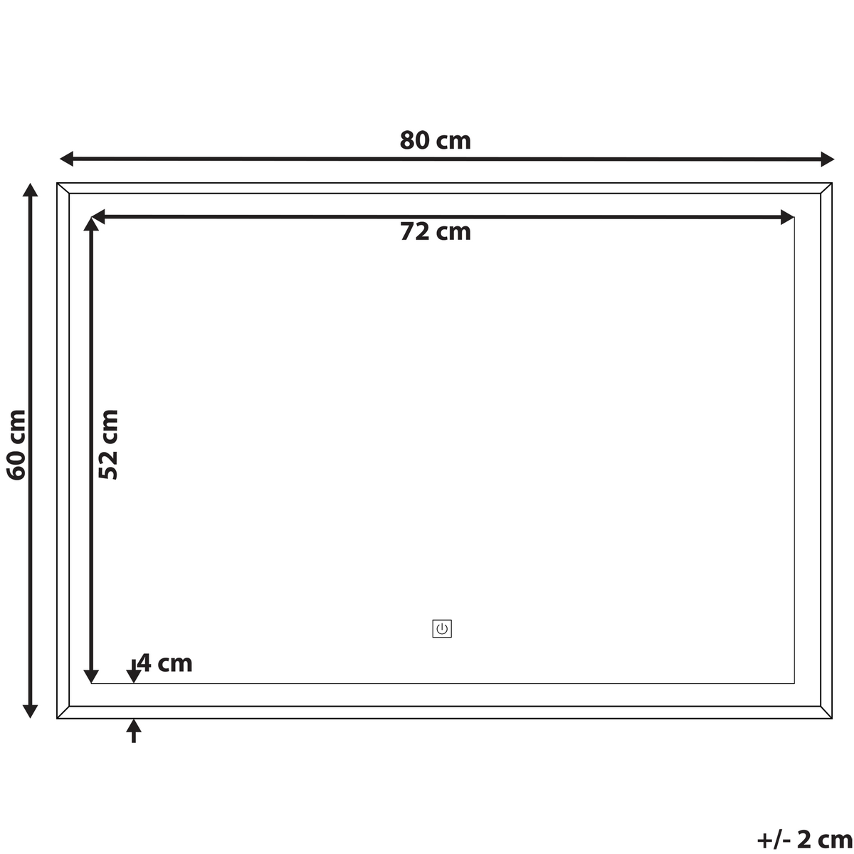BADSPIEGEL mit LED-Beleuchtung rechteckig 80/60 cm Argens - Silberfarben, Kunststoff (80/60/4cm) - Beliani