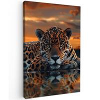 LEINWANDBILD Natur - Leopard - Tier - Sonnenuntergang - Modern Deko XXL 80x120 cm - Orange, Textil (80/120cm) - MuchoWow