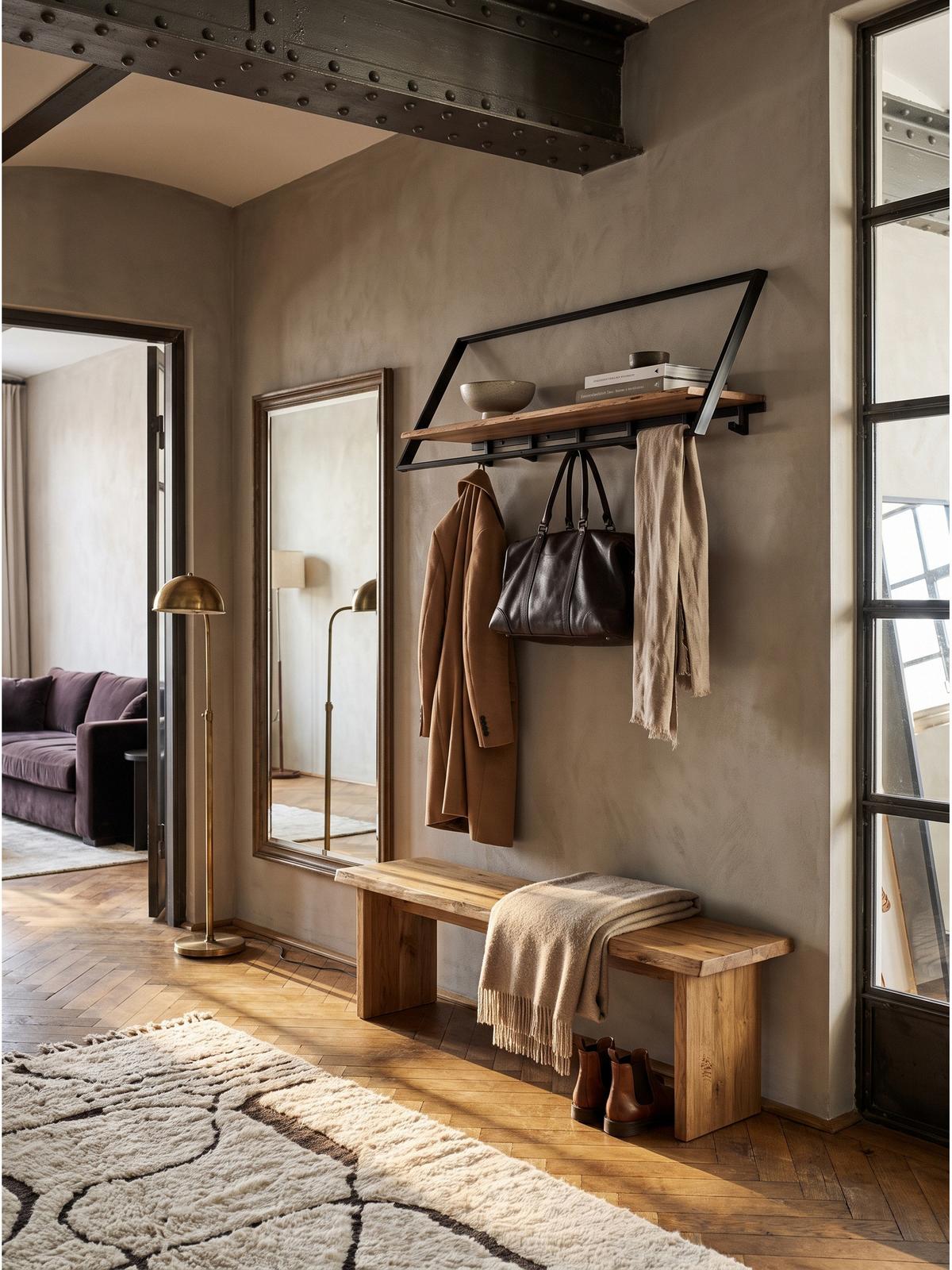 WANDGARDEROBE TIETAR, Akazie Massivholz, Akazie-Schwarz, 100 x 32,5 x 40 cm - Schwarz/Akaziefarben, Metall (100/40/32.5cm) - KADIMA DESIGN