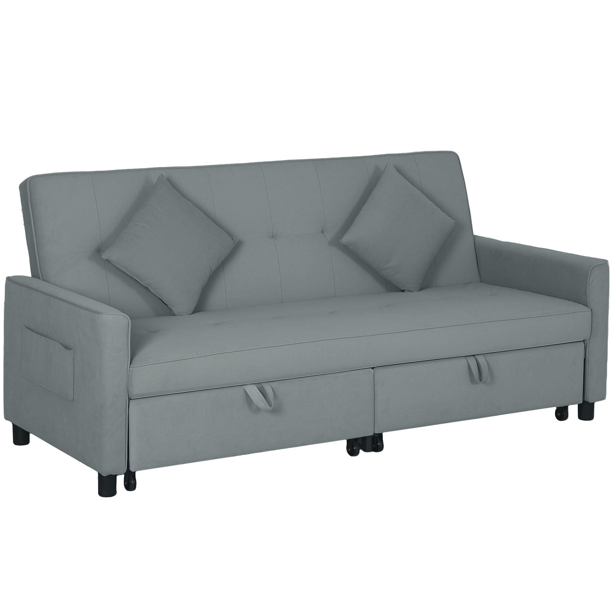 SCHLAFSOFA Polyester Eukalyptusholz Grau - Grau, Textil (90/89/196cm) - HOMCOM