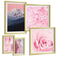 BILDER SET 5er Set - 50x50 cm & 20x30 cm & 40x60 cm Goldrahmen - Abstraktionen dekorativer Malerei - Goldfarben, Kunststoff (40/60cm) - TULUP