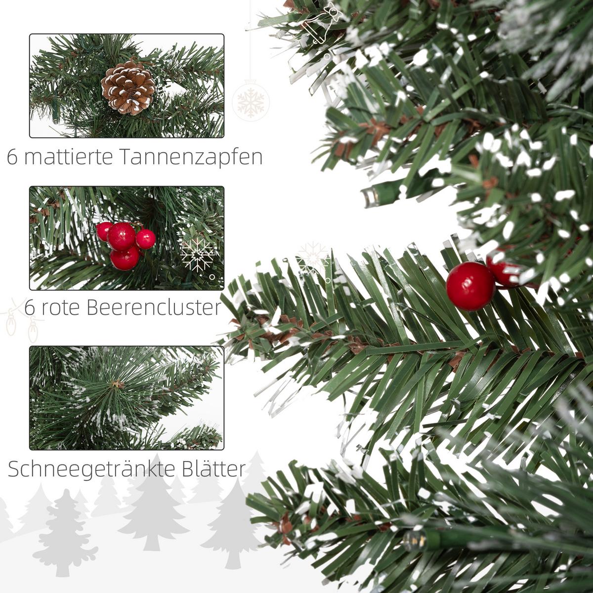 1,8 m künstliche Weihnachtsgirlande mit Lichterkette Blumendekoration Grün - Grün, Kunststoff (180cm) - HOMCOM