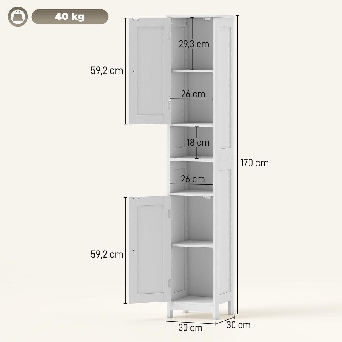 BADEZIMMERSCHRANK MDF Weiß - Schwarz/Weiß, Holzwerkstoff/Metall (30/170/30cm) - HOMCOM