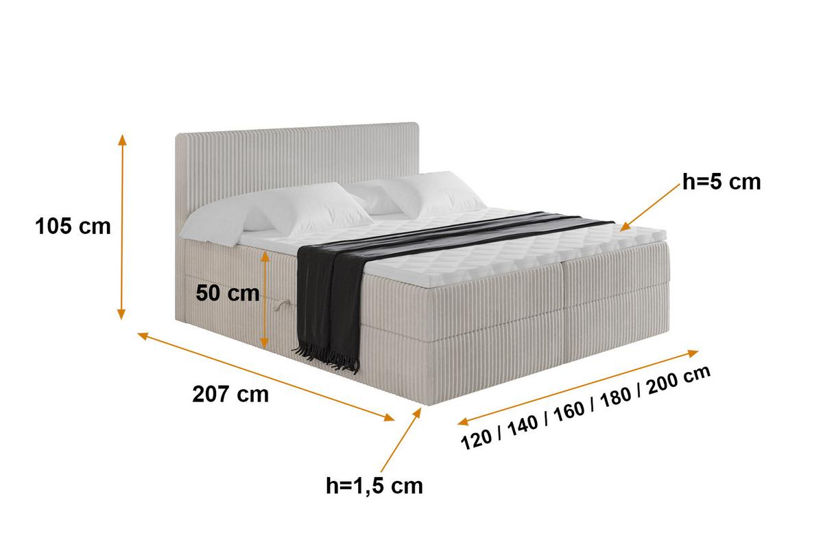 BOXBETT mit Matratze H3 und Lattenrost - TOLO - 200x200 Cord - Creme - Creme, Holzwerkstoff/Kunststoff (200/200cm) - ALTDECOR