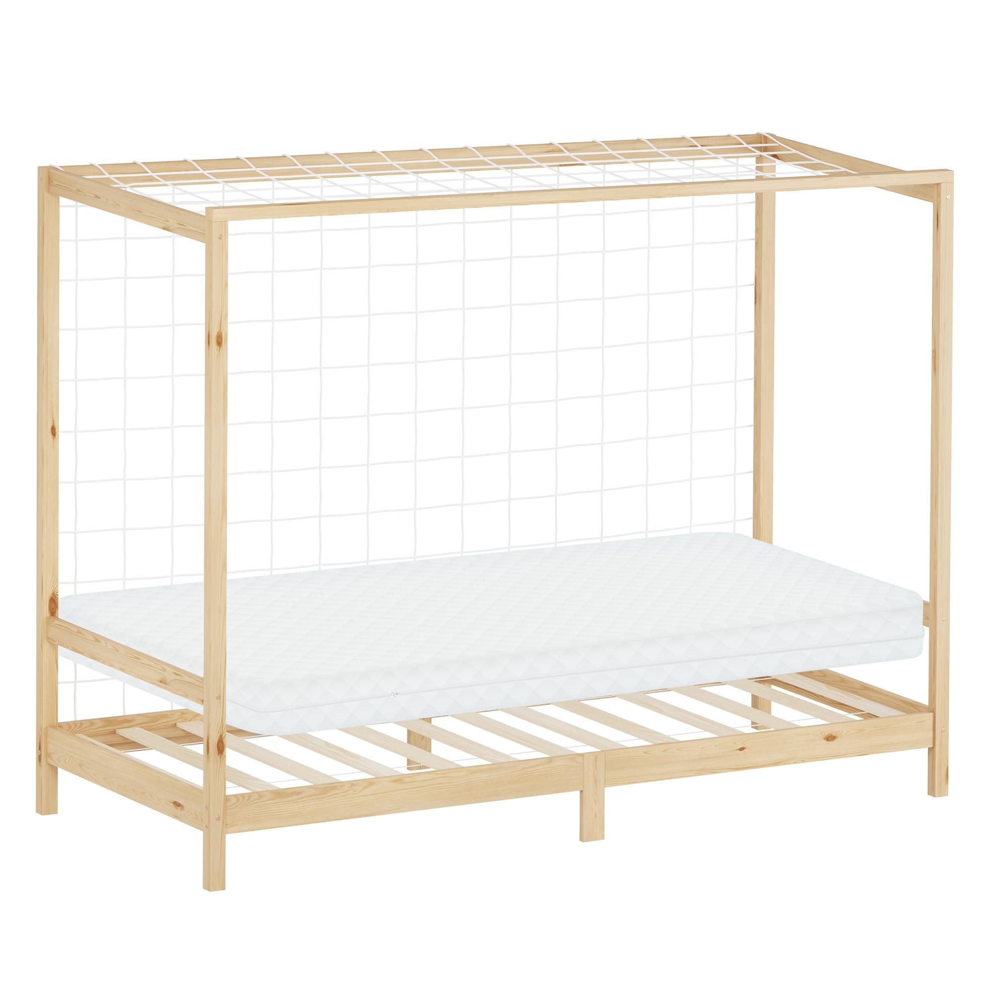 KINDERBETT Fußballtor 90x200 cm mit Matratze H:10 cm Natur Kiefernholz - Naturfarben, Holz (90/200cm) - ML-DESIGN