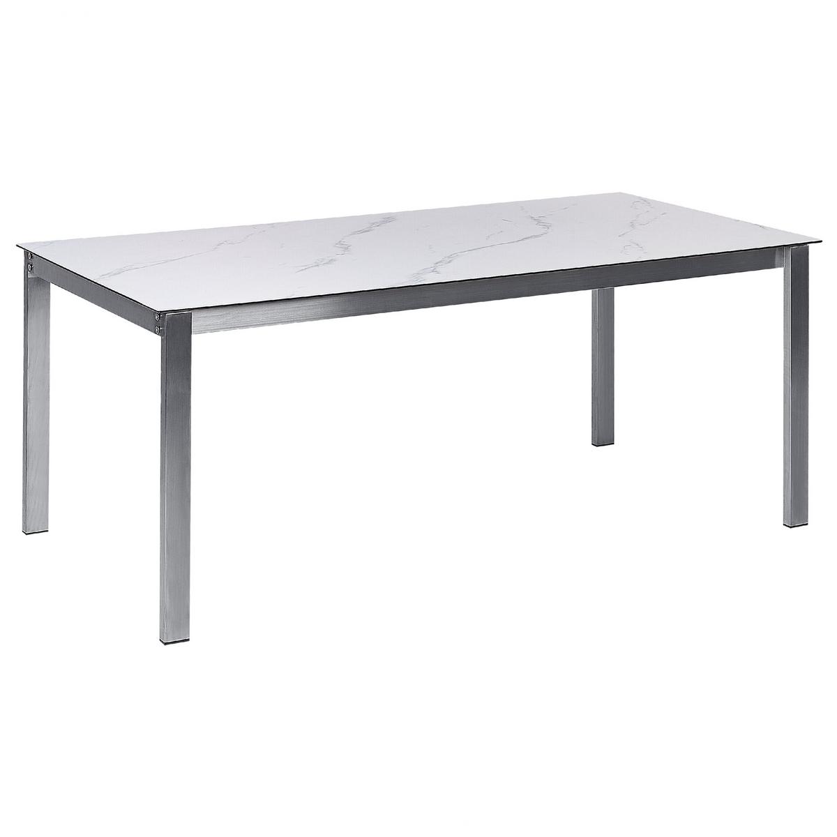 GARTENMÖBEL SET 6-Sitzer Keramik-Glas Marmor Optik Textil weiß Cosoleto/Grosseto - Silberfarben/Weiß, Glas - Beliani
