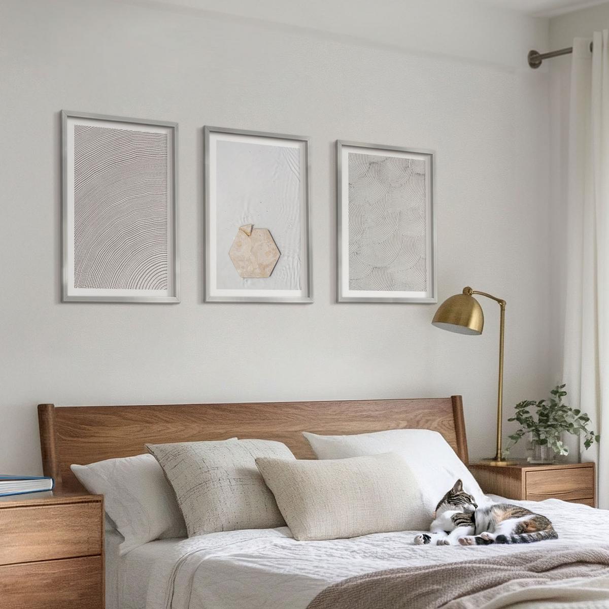 BILDER SET 3er Set - 40x60 cm Silberner Rahmen - Leichte Boho-Sandtexturen - Silberfarben, Kunststoff (40/60cm) - TULUP