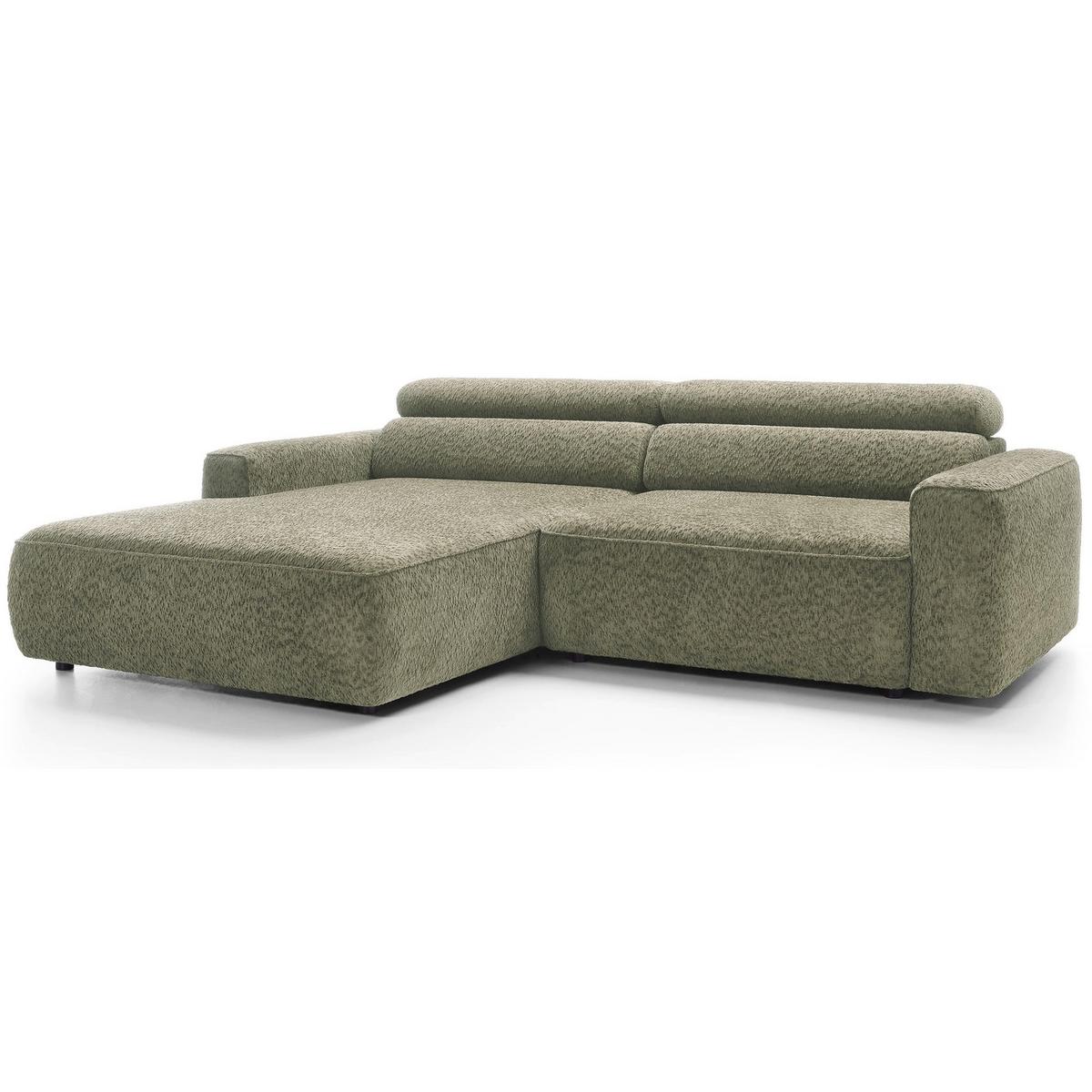 ECKSOFA Fando Salbeigrün Chenille - Schwarz/Hellgrün, Kunststoff/Textil (252/182cm) - Selsey