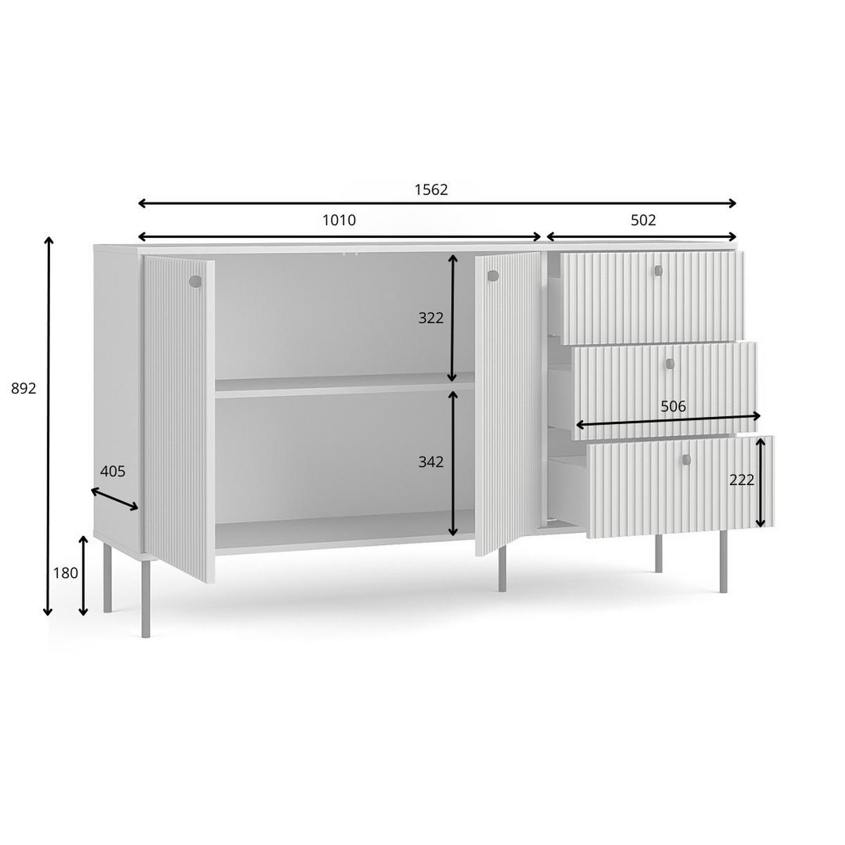 KOMMODE NIMB 156,2/89,2/40,5cm mit 3 Schubladen 2 Türen Grau - Grau, Holzwerkstoff (156.2/89.2/40.5cm) - MASSENO