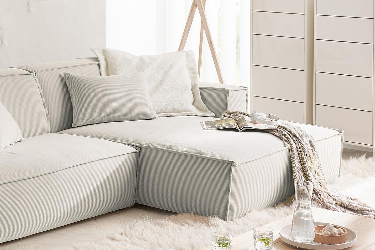 ECKSOFA SAMU Silber Cord - Silberfarben/Schwarz, Textil (276/168cm) - KAWOLA