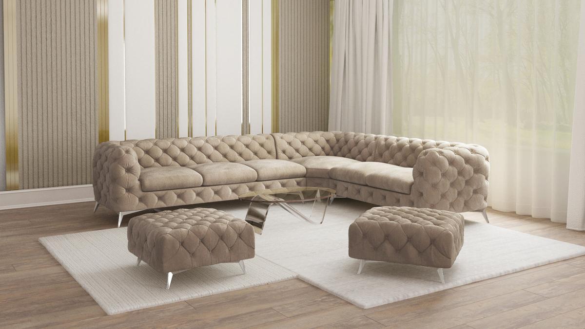 HOCKER Chesterfield Laura Dunkle Creme Samt - Silberfarben/Creme, Holz/Textil (80/45/80cm) - S-Style Möbel