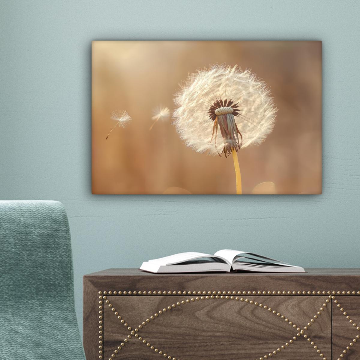 LEINWANDBILD Löwenzahn - Beige - Natur - Blume Deko Schlafzimmer 30x20 cm - Hellbraun, Textil (30/20cm) - MuchoWow