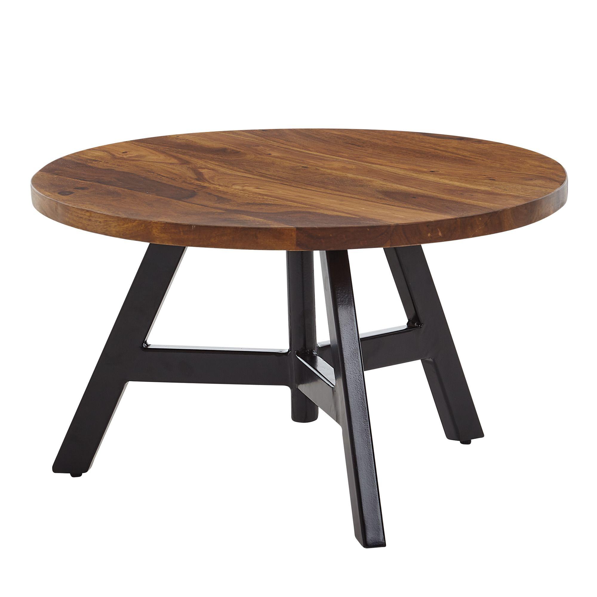 COUCHTISCH Sheesham Massivholz/Metall Rund 60x60x35cm Modern - Schwarz/Braun, Holz/Metall (60/60/35cm) - KADIMA DESIGN