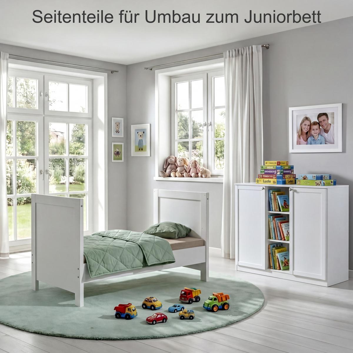 BABYBETT-SEITENTEILE B140/H19/T2 cm für Umbau zum Juniorbett, passend zum Babyzimmer Landhausstil Weiß (22800-22804) / 22800-01 - Weiß, Holzwerkstoff/Metall - luma-home