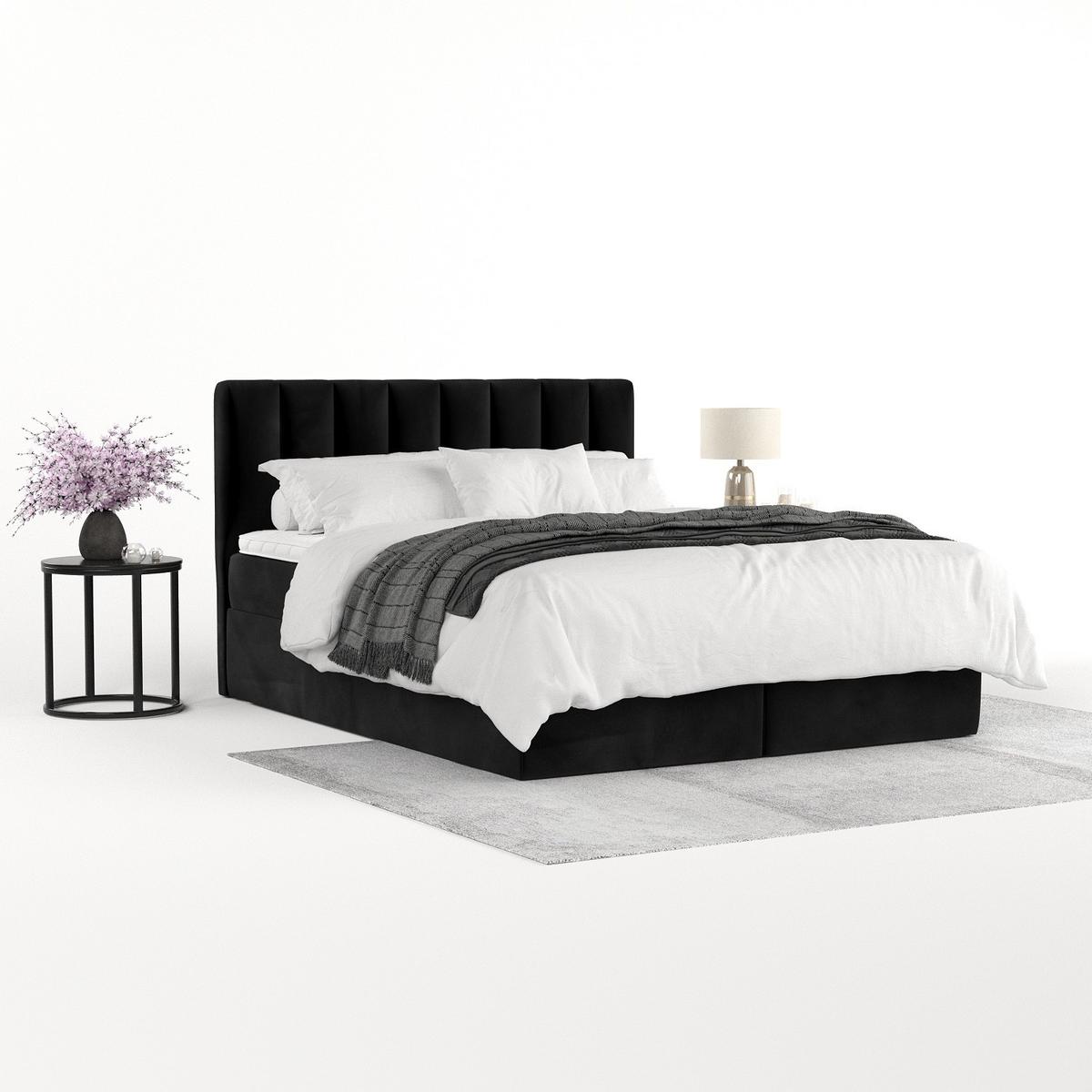 BOXBETT Lusso 140/200 cm Schwarz im Kronos Stoff - Schwarz, Holz/Holzwerkstoff (140/200cm) - AltaBeds