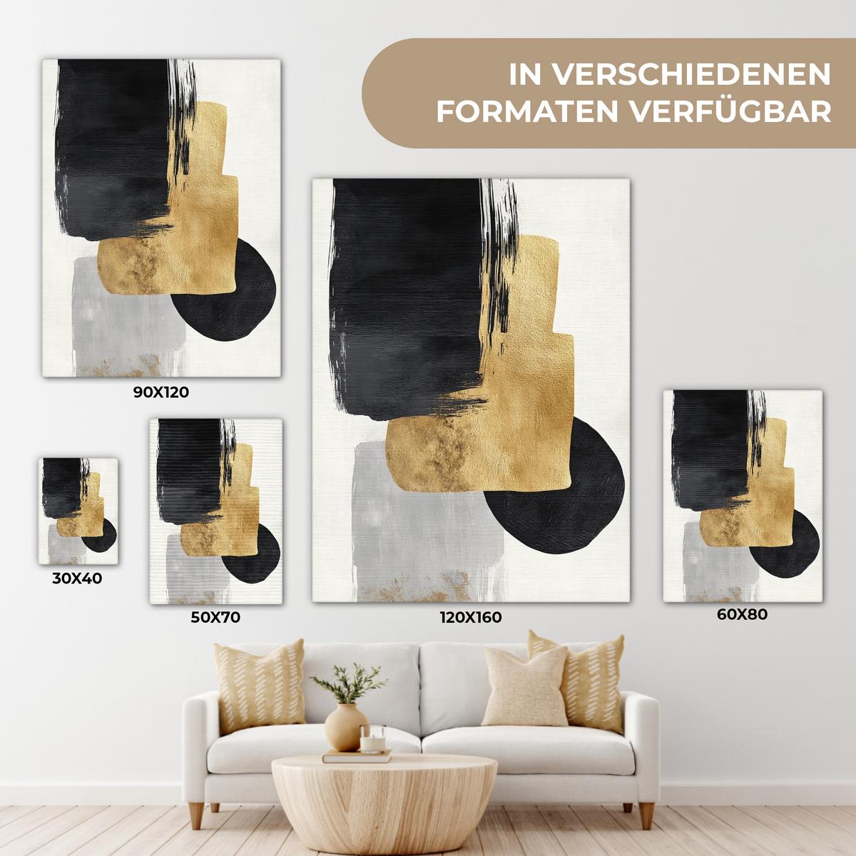 LEINWANDBILD Gold - Rechtecke - Kreise - Abstrakt Room Decor 30x40 cm - Weiß, Textil (30/40cm) - MuchoWow