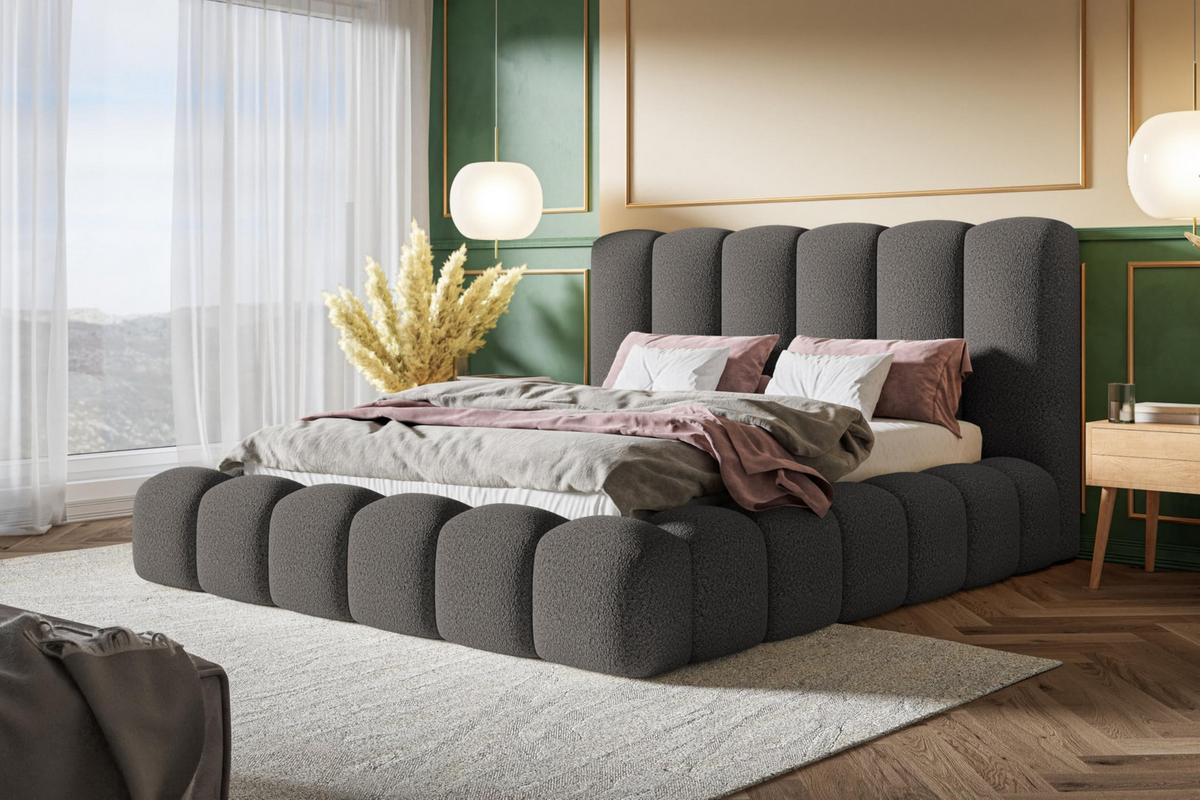 BETT 140x200 - Polsterbett mit Bettkasten und Metallrahmen - Modern Bett - Eleganter Catch Me-Stoff - Kollektion Nora Maxi - Grau - Grau, Holz/Textil (140/200cm) - Alpi-Möbel