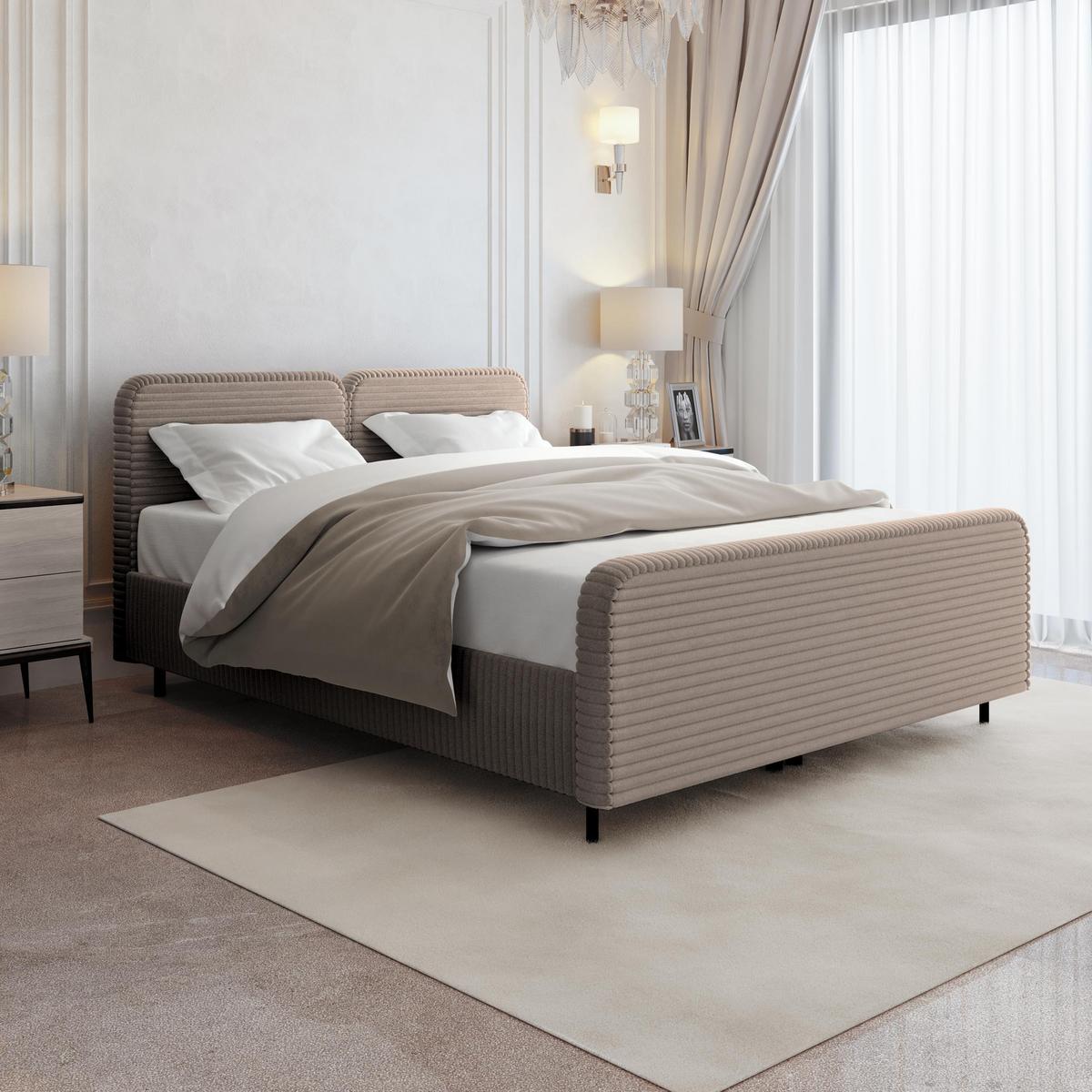 POLSTERBETT Lea mit Matratze und Topper, 140x200, Cappuccino - Schwarz/Cappuccino, Textil (140/200cm) - Beautysofa