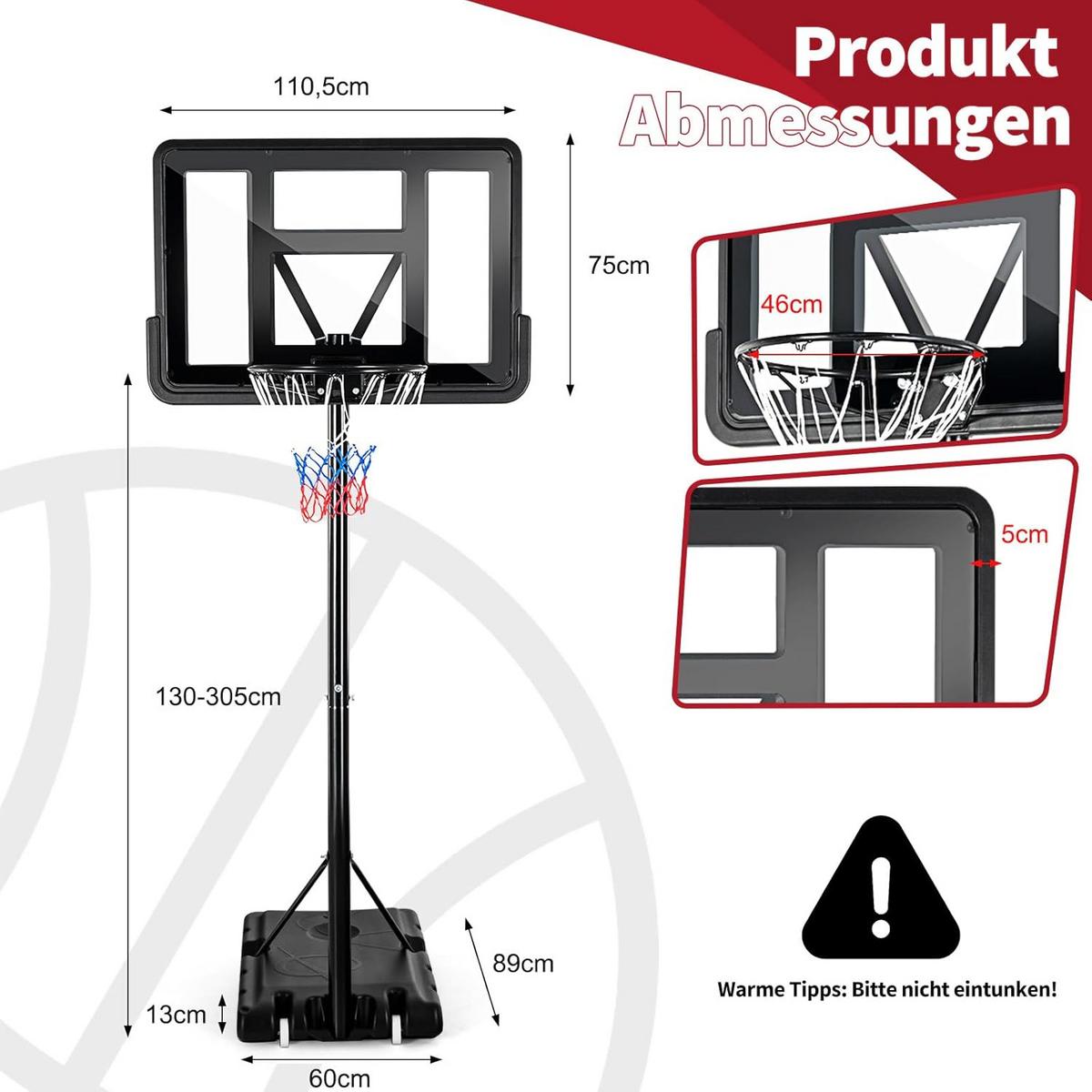 BASKETBALLANLAGE Schwarz - Schwarz, Metall (89/60cm) - COSTWAY