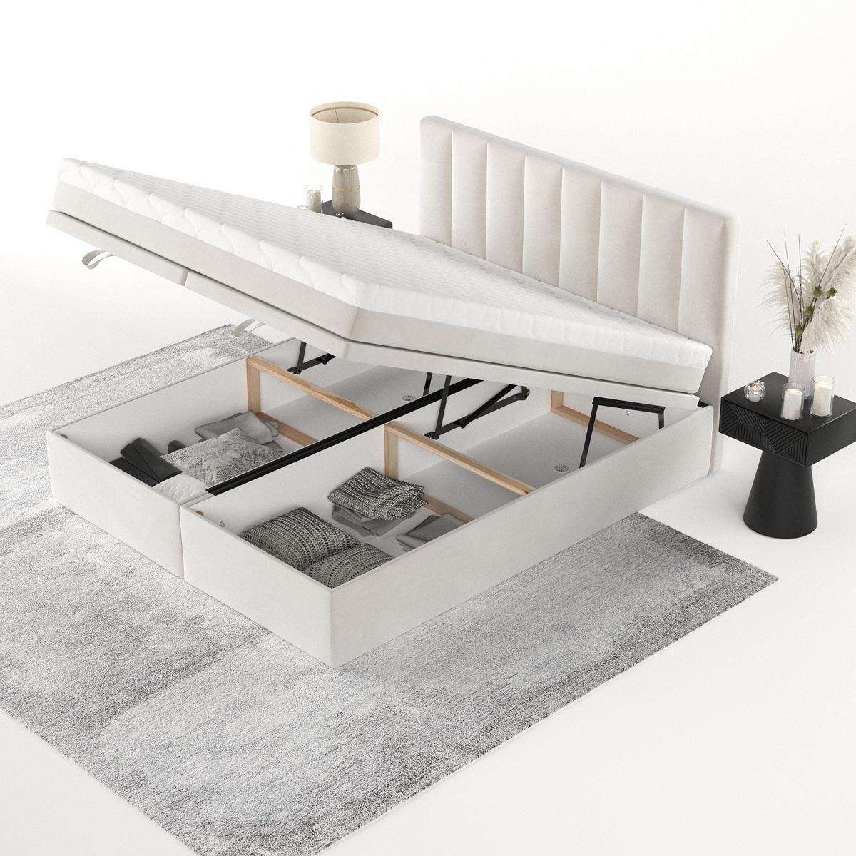 BOXBETT Lume 140/200 cm Creme im Paros Stoff - Creme/Schwarz, Holz/Holzwerkstoff (140/200cm) - AltaBeds