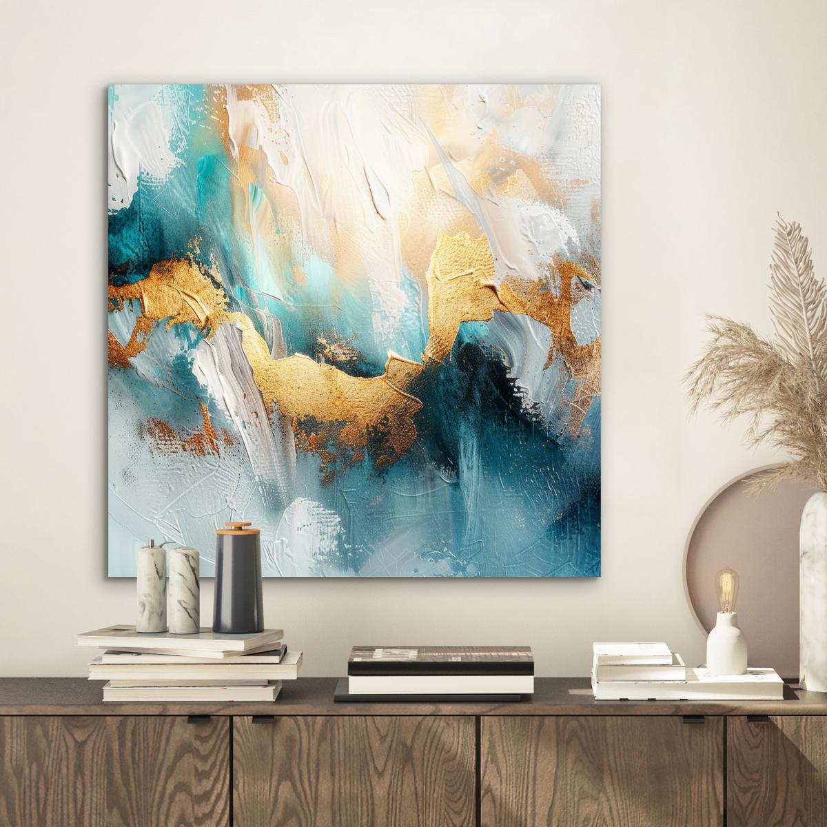 METALLBILD Abstrakt - Kunst - Gold - Blau 50x50 cm - Petrol, Metall (50/50cm) - MuchoWow