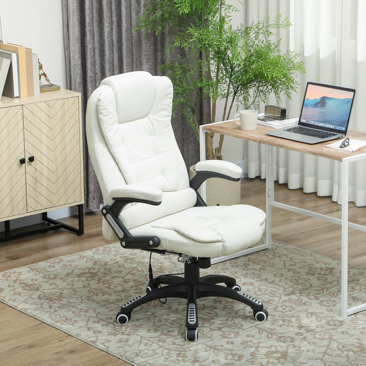 MASSAGESESSEL Chefsessel Gamingstuhl Drehstuhl Massagebürostuhl Cremeweiß - Schwarz/Weiß, Kunststoff/Textil (74/116/67cm) - Vinsetto