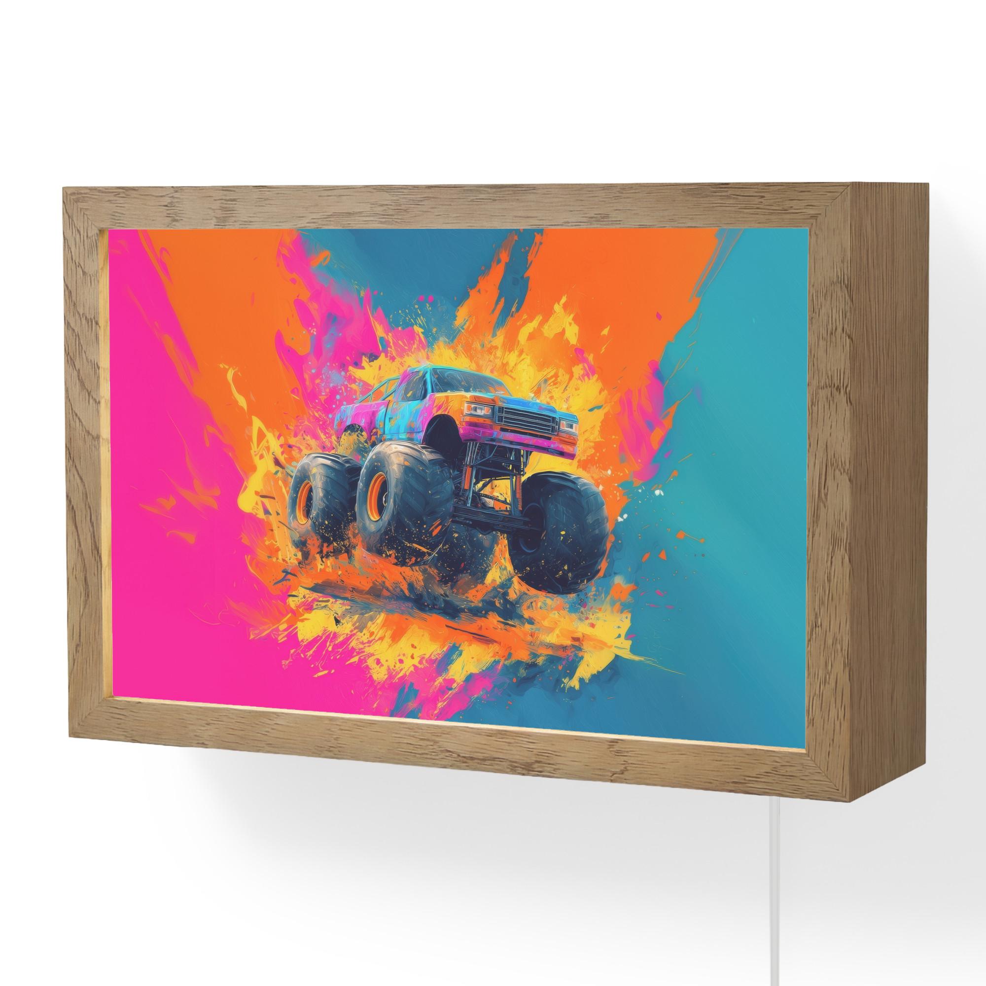 WANDLEUCHTE Monstertruck - Abstrakt - Farbspritzer - Farbenfroh 30x20 cm - Pink, Holzwerkstoff (30/20/8cm) - OnlyWow