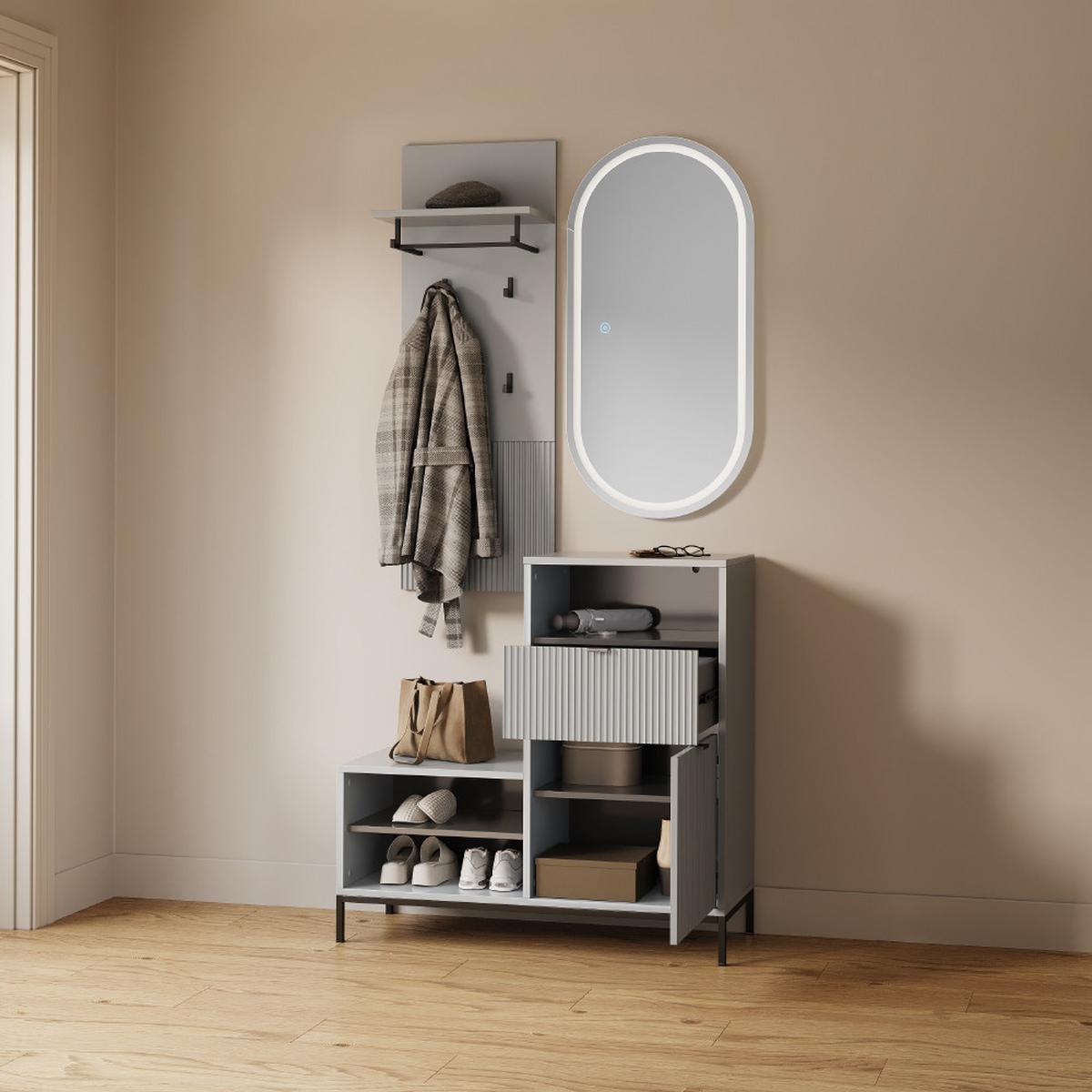 SCHUHSCHRANK Aterno Grau 100 x 98.5 cm mit Tür und Schublade - Grau, Holzwerkstoff (100/98.5/40cm) - Livinity®