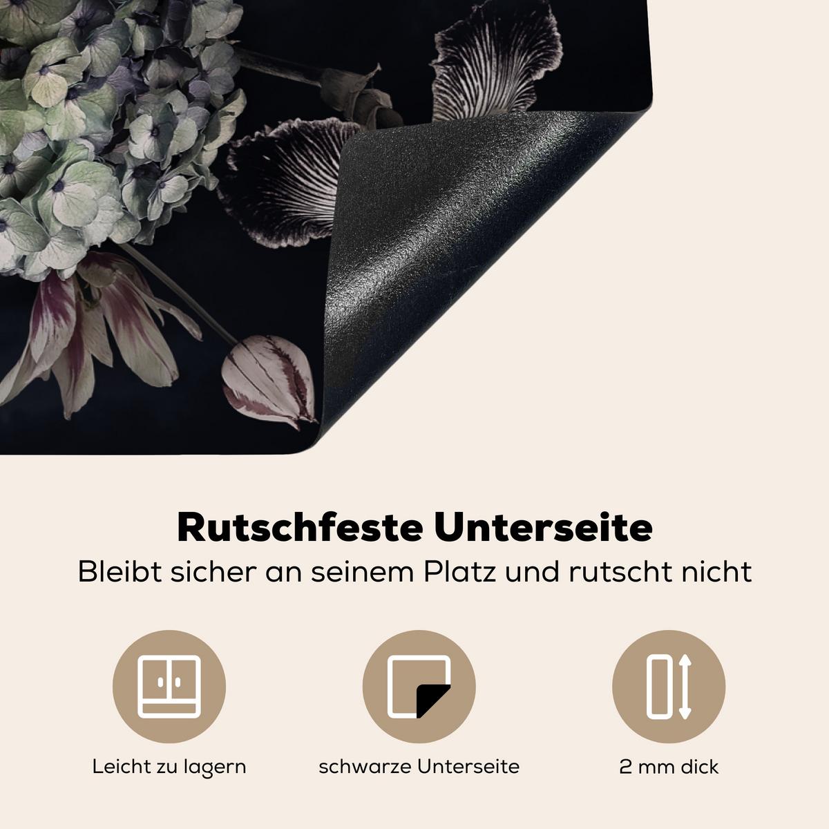 HERDABDECKPLATTE Blumen - Vintage - Pastell - Rosa - Weiß Ceranfeldabdeckung 76x51.5 cm - Altrosa, Kunststoff (76/51.5/0.2cm) - MuchoWow