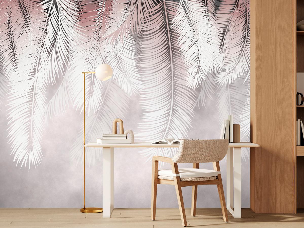 FOTOTAPETE für Esszimmer Große Palmenblätter Boho Beige 100x70 - Violett/Rosa, Papier (100/70cm) - Muralo