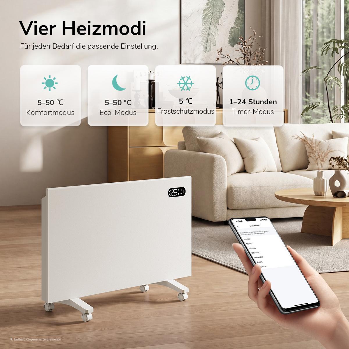 KONVEKTOR-HEIZKÖRPER mobil 2000W - Weiß, Kunststoff (83.5/45/8.5cm) - EMKE