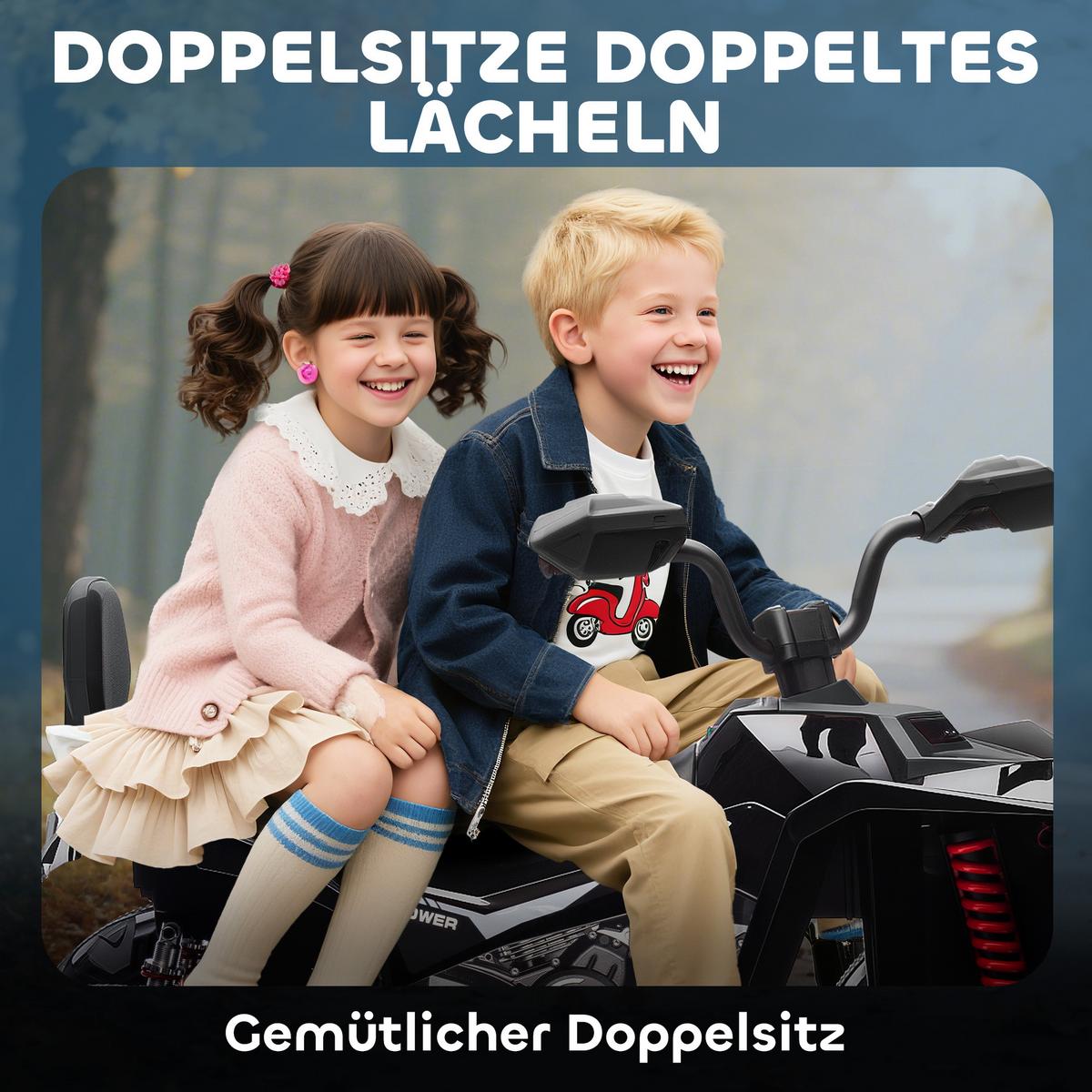 KINDER-ELEKTROQUAD 24V mit Vorwärts-, Rückwärtsfunktion, 2 Sitzer, Schwarz - Schwarz, Kunststoff (109/68.5/76cm) - AIYAPLAY