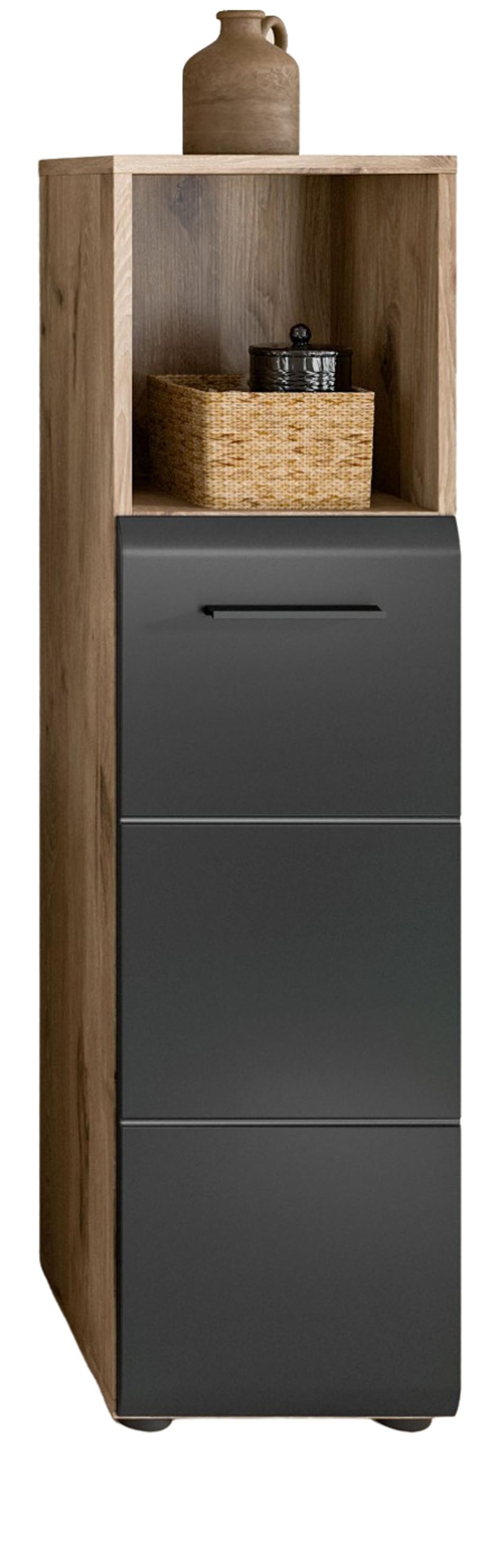 MIDISCHRANK schwarz matt, Nox Eiche, Bad Unterschrank 30 cm - Eichefarben/Schwarz, Holzwerkstoff/Kunststoff (30/110/30cm) - Inn.Furn
