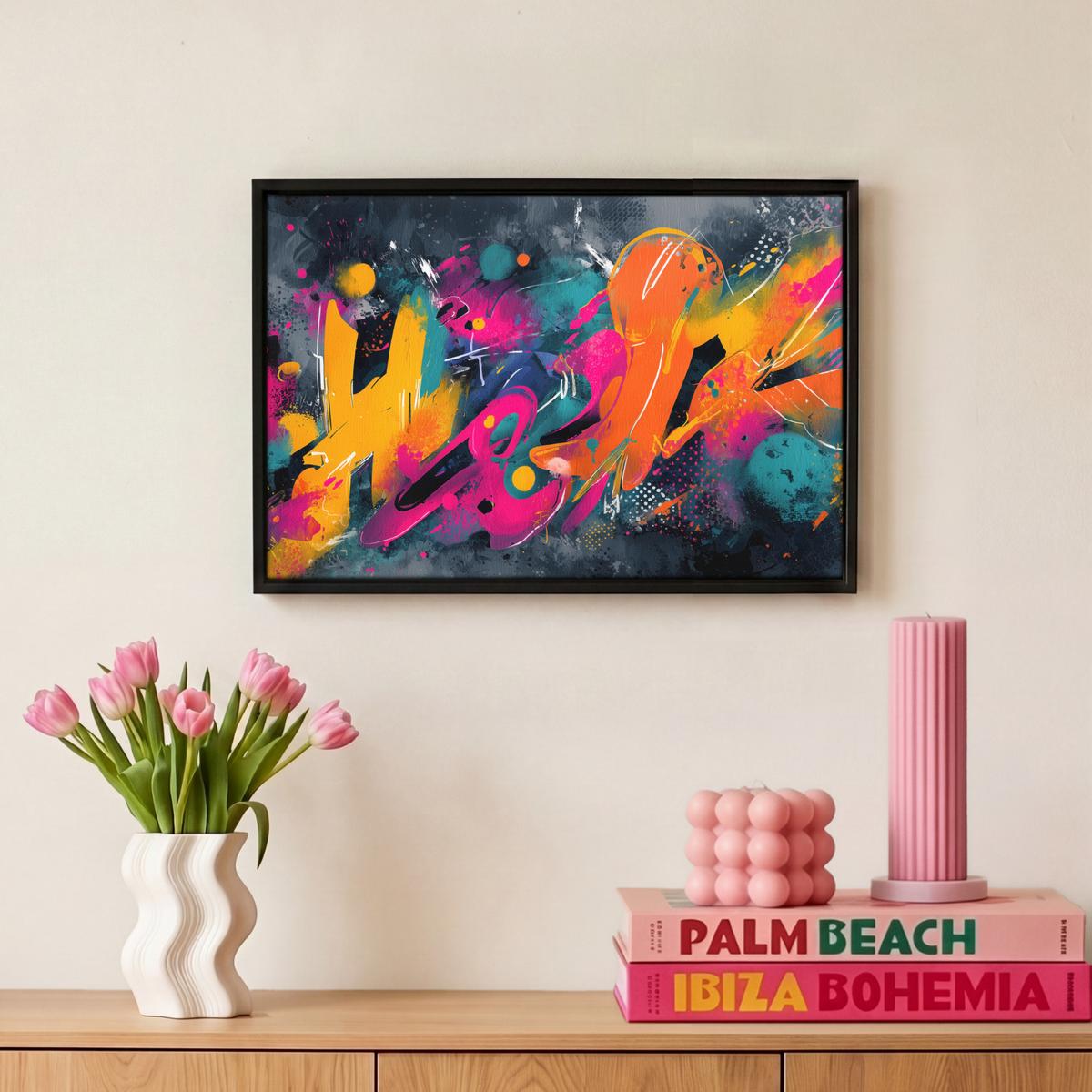 LEINWAND Bilder mit Rahmen - Abstrakt - Graffiti - Farbenfroh - Farbspritzer - 30x20 - Multicolor, Textil (30/20cm) - MuchoWow