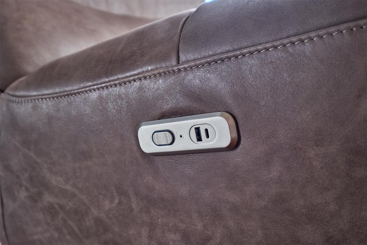 SESSEL ELEKTRISCH VERSTELLBAR CINE Taupe Leder Relaxfunktion - Taupe/Schwarz, Leder/Metall (87/93/106cm) - KAWOLA