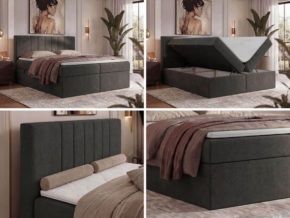 BOXBETT INERO 140/200 - Dunkelgrau Stukture - Topper T25 - H3 - Dunkelgrau/Schwarz, Kunststoff/Textil (140/200cm) - MKS