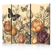 PARAVENT 5-tlg 225x172 cm Tulpen im Retro - Multicolor, Holz/Textil (225/172/3cm) - Muralo