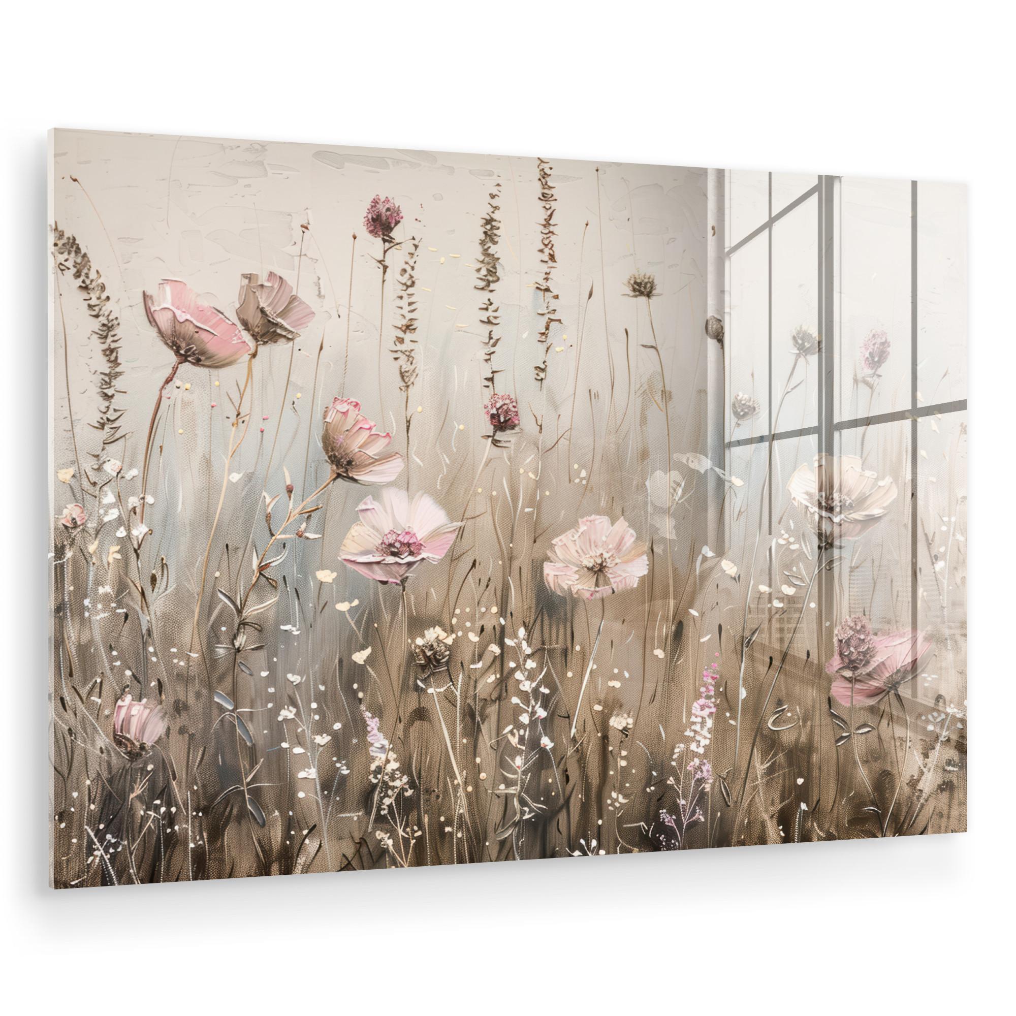 ACRYLGLASBILD Blumen - Rosa - Modern - Beige Wanddeko 60x40 cm - Beige, Glas (60/40cm) - MuchoWow