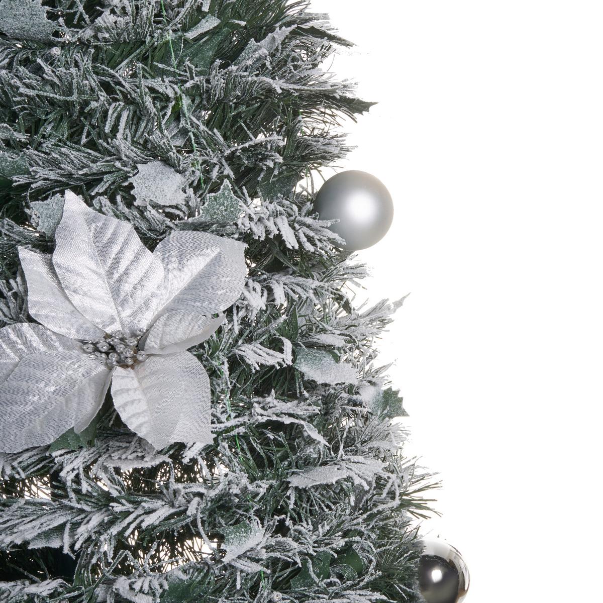 KÜNSTLICHER Weihnachtsbaum mit Schnee klappbar LED 185 cm Weiß Firvana - Silberfarben/Weiß, Kunststoff (185cm) - Beliani