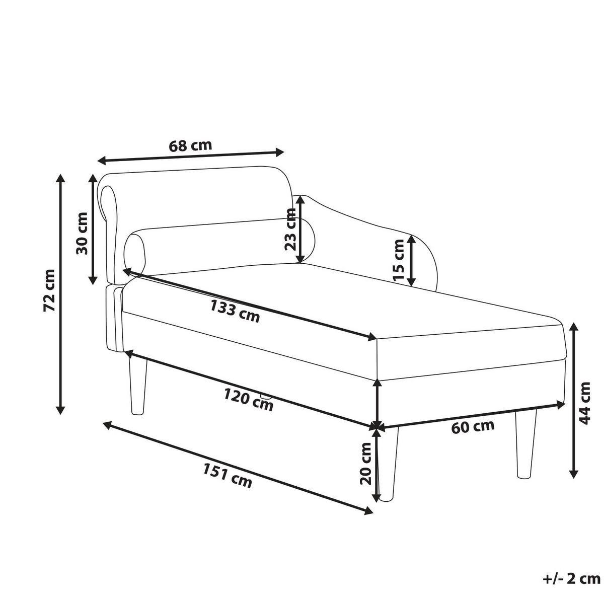 CHAISELONGUE-LINKSSEITIGE Stoff Cremeweiß Yvoire - Creme/Schwarz, Textil (68/72/151cm) - Beliani