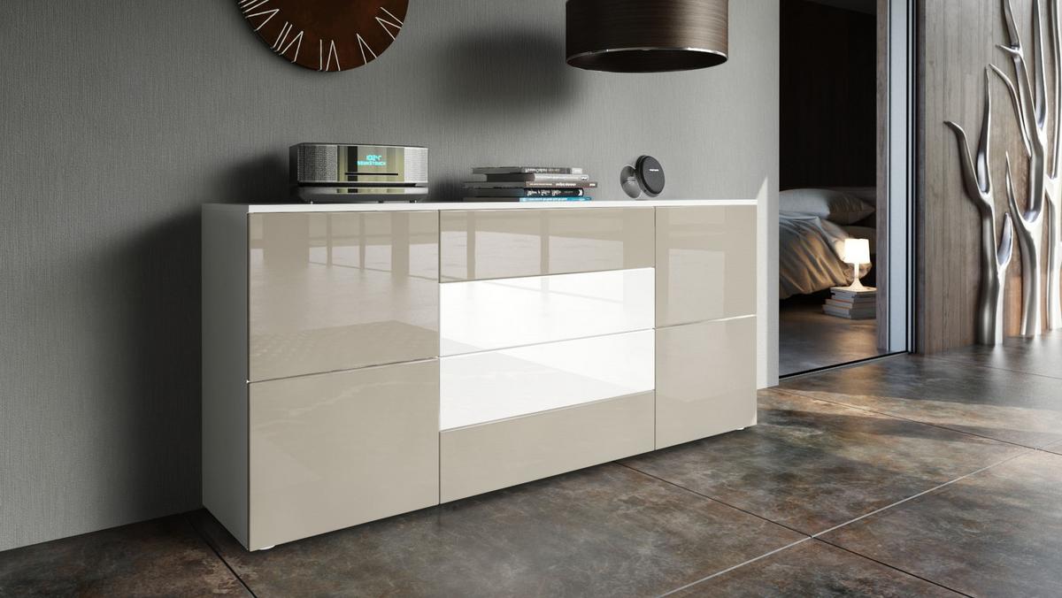 SIDEBOARD Rova Sandgrau Hochglanz / Weiß Hochglanz - Sandfarben, Holzwerkstoff (166/72/35cm) - Vladon