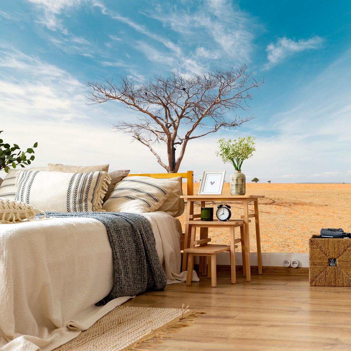 FOTOTAPETE für Wohnzimmer Trockener Baum Wüste Sand 450x315 - Beige/Orange, Papier (450/315cm) - Muralo