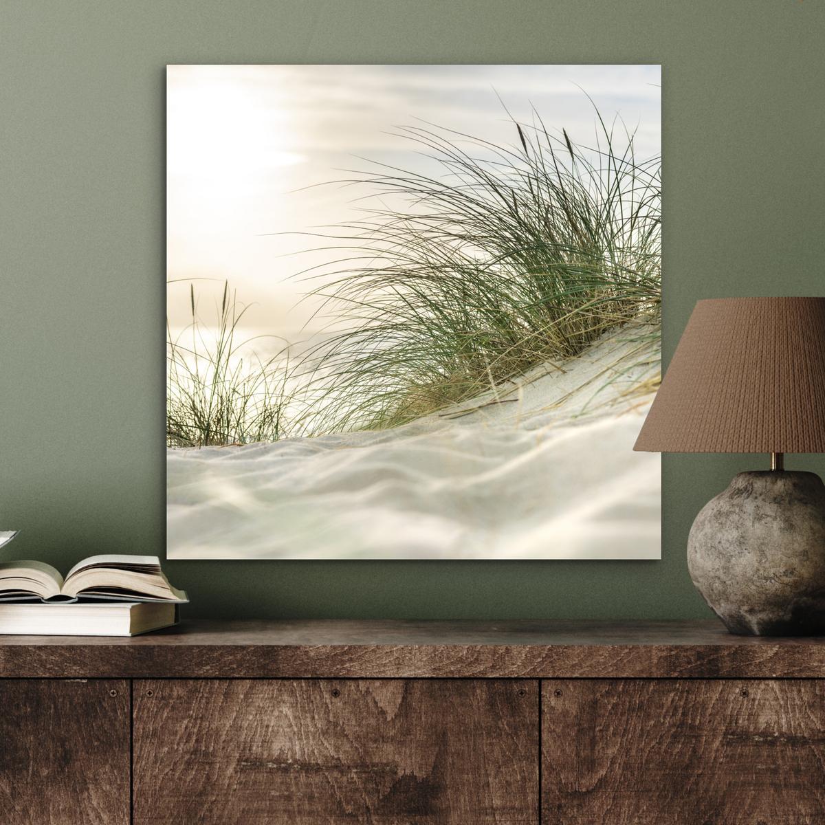 METALLBILD Dünen mit Strandhafer in der Sonne des Nationalparks Schleswig-Holsteinisches Wattenmeer 50x50 cm - Creme, Metall (50/50cm) - MuchoWow