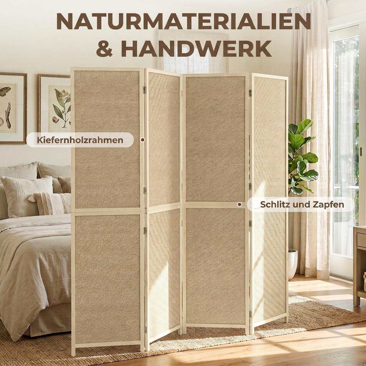 PARAVENT Bambus Kiefernholz Naturholz - Naturfarben, Holz/Naturmaterialen (1.7/180/180cm) - HOMCOM